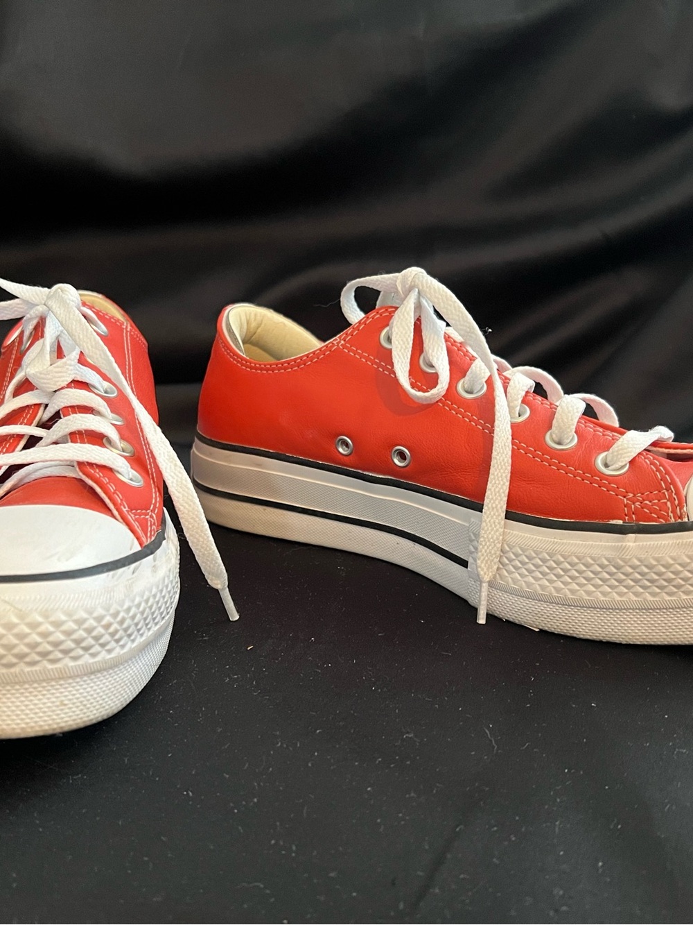 Red Orange Low-Top Platform Converse